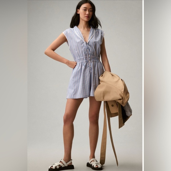 Anthropologie Blue White Red Striped Woman’s Cotton Romper Size XS New With Tags - Picture 11 of 11